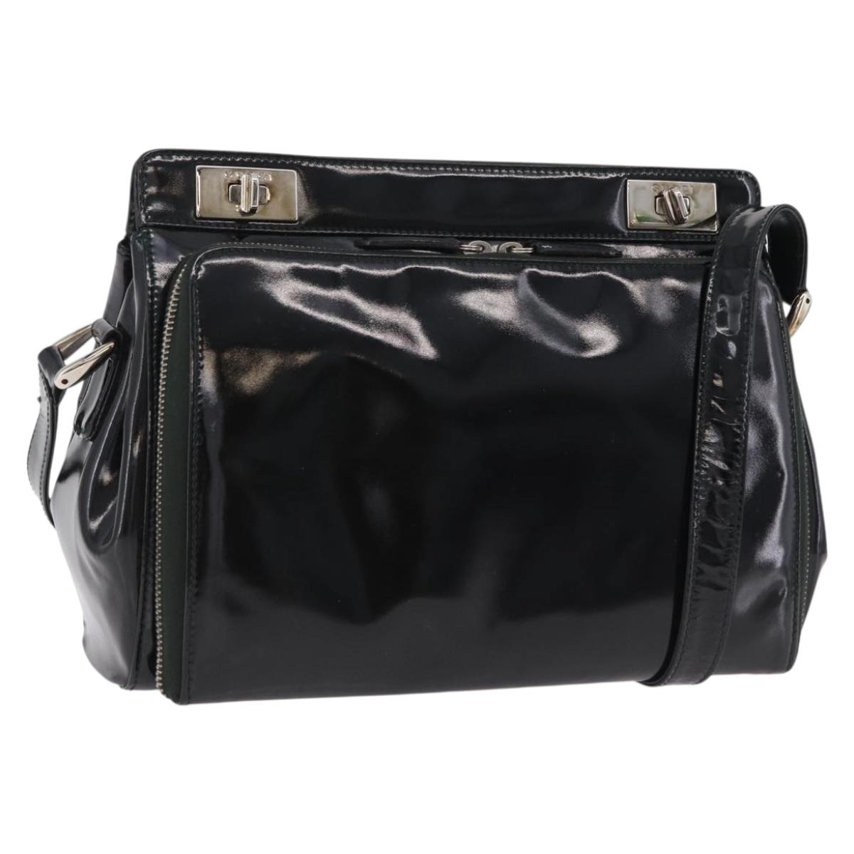 GUCCI Shoulder Bag Patent Leather Black Silver 001 2113 1677 Auth ka6380