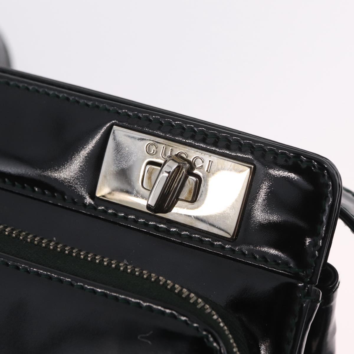 GUCCI Shoulder Bag Patent Leather Black Silver 001 2113 1677 Auth ka6380