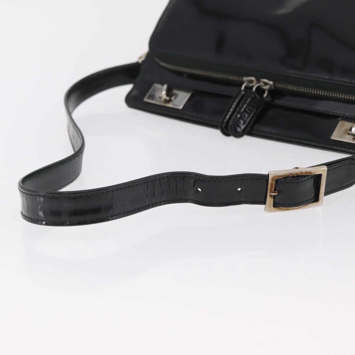 GUCCI Shoulder Bag Patent Leather Black Silver 001 2113 1677 Auth ka6380