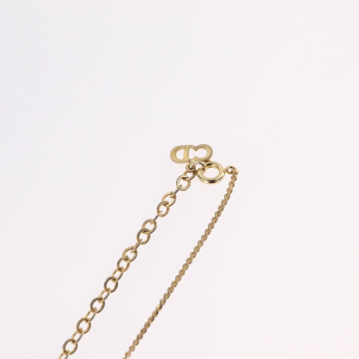 Christian Dior Rhinestone Necklace Metal Gold Tone Auth ka6383
