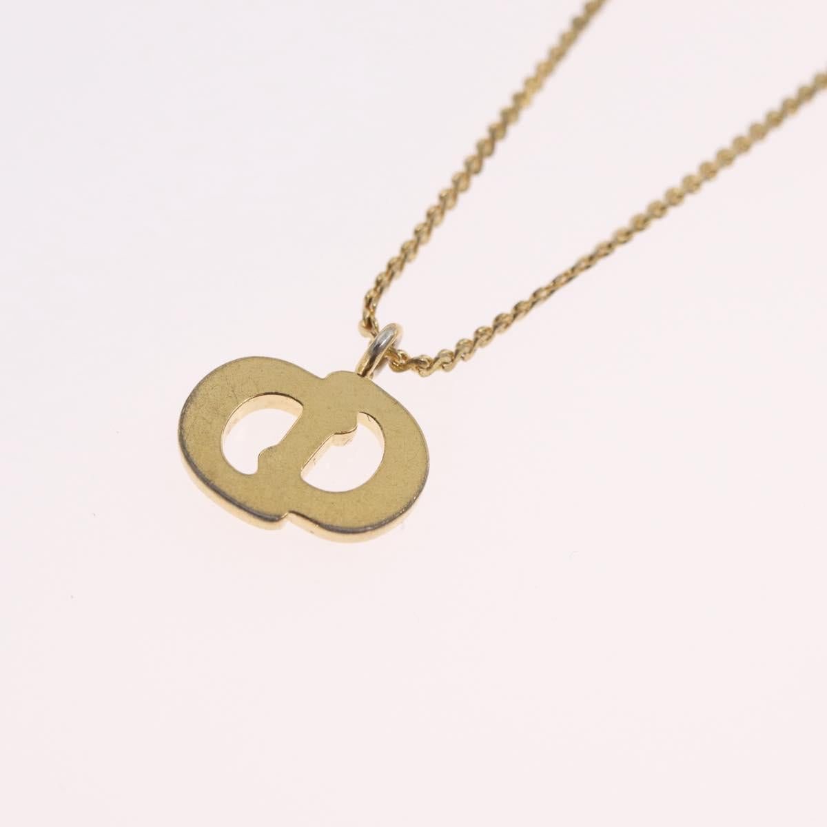 Christian Dior Rhinestone Necklace Metal Gold Tone Auth ka6383