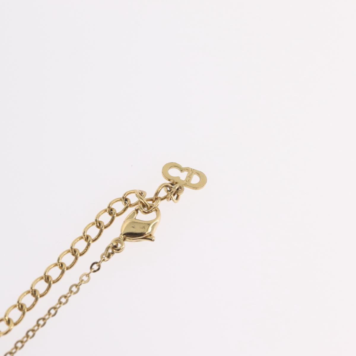 Christian Dior Rhinestone Necklace Metal Gold Tone Auth ka6386