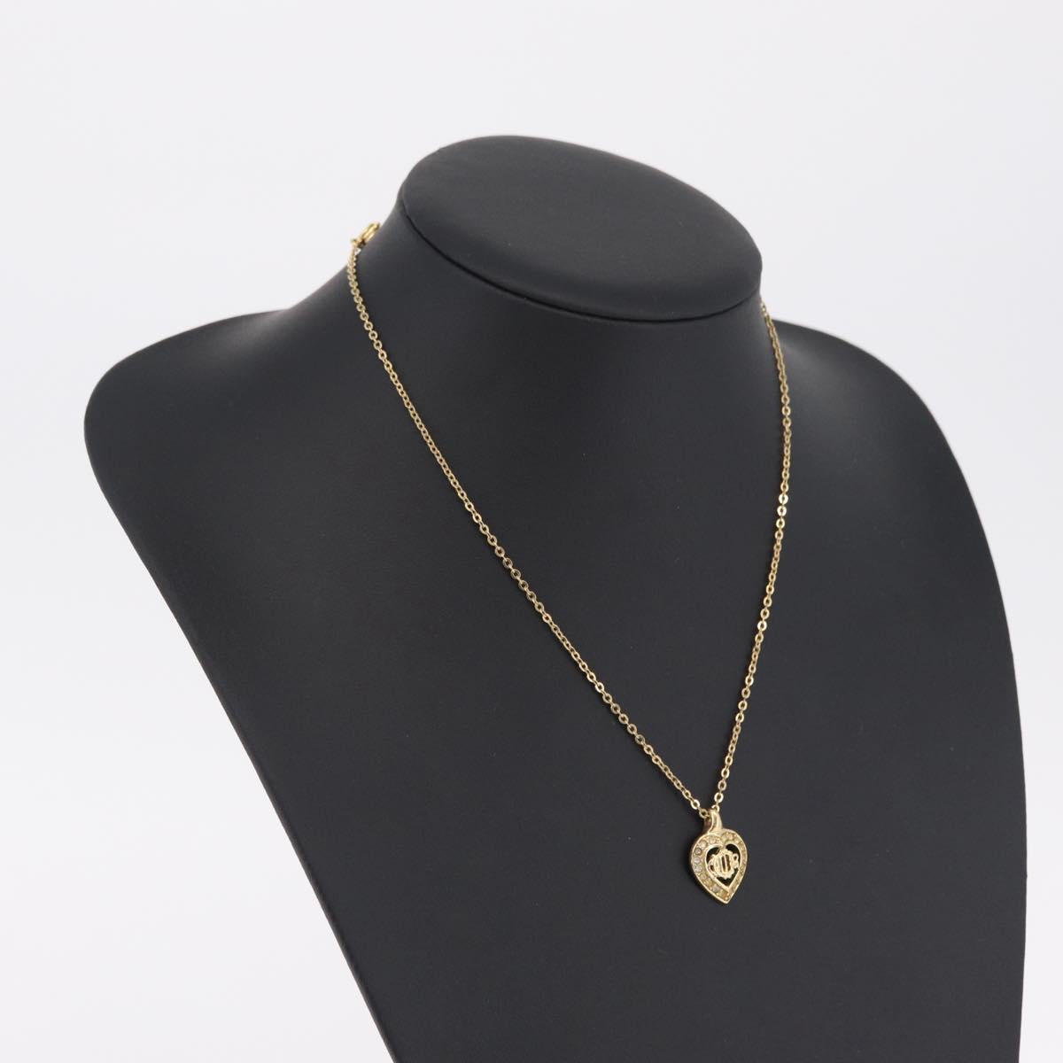 Christian Dior Rhinestone Necklace Metal Gold Tone Auth ka6386