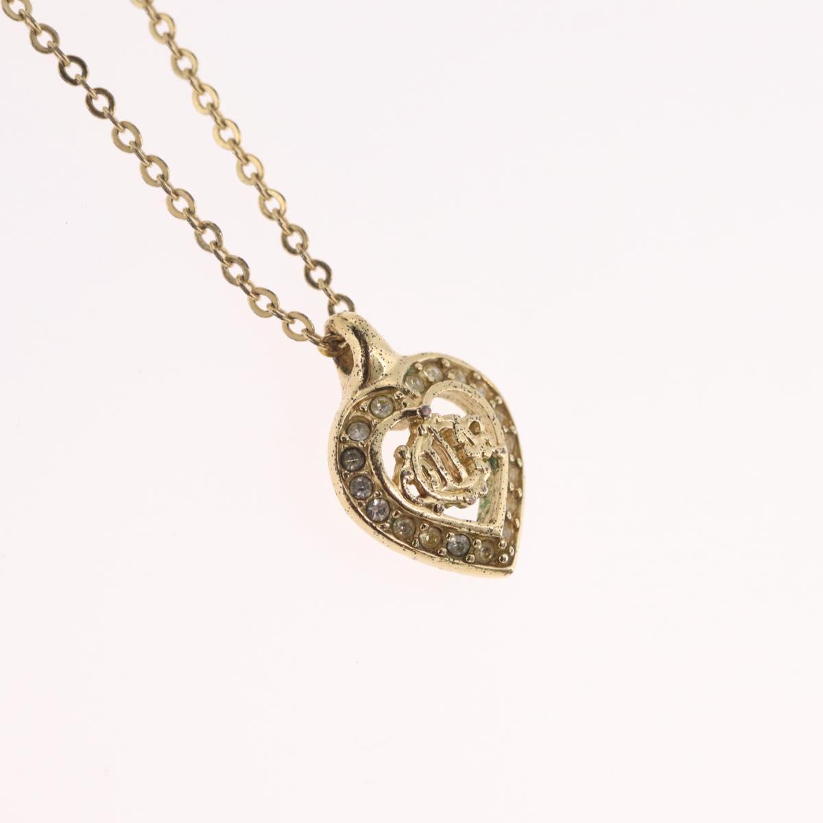 Christian Dior Rhinestone Necklace Metal Gold Tone Auth ka6386