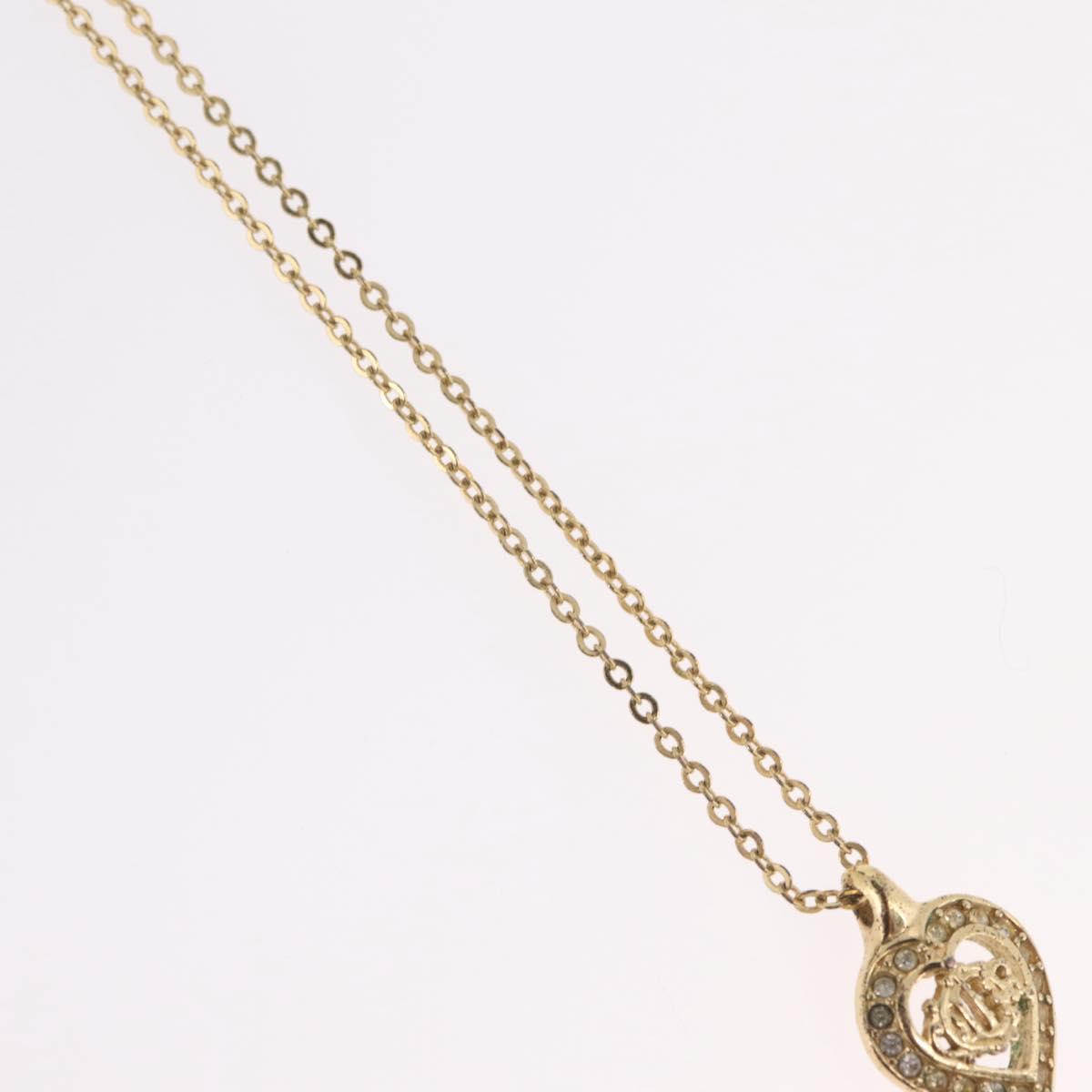 Christian Dior Rhinestone Necklace Metal Gold Tone Auth ka6386