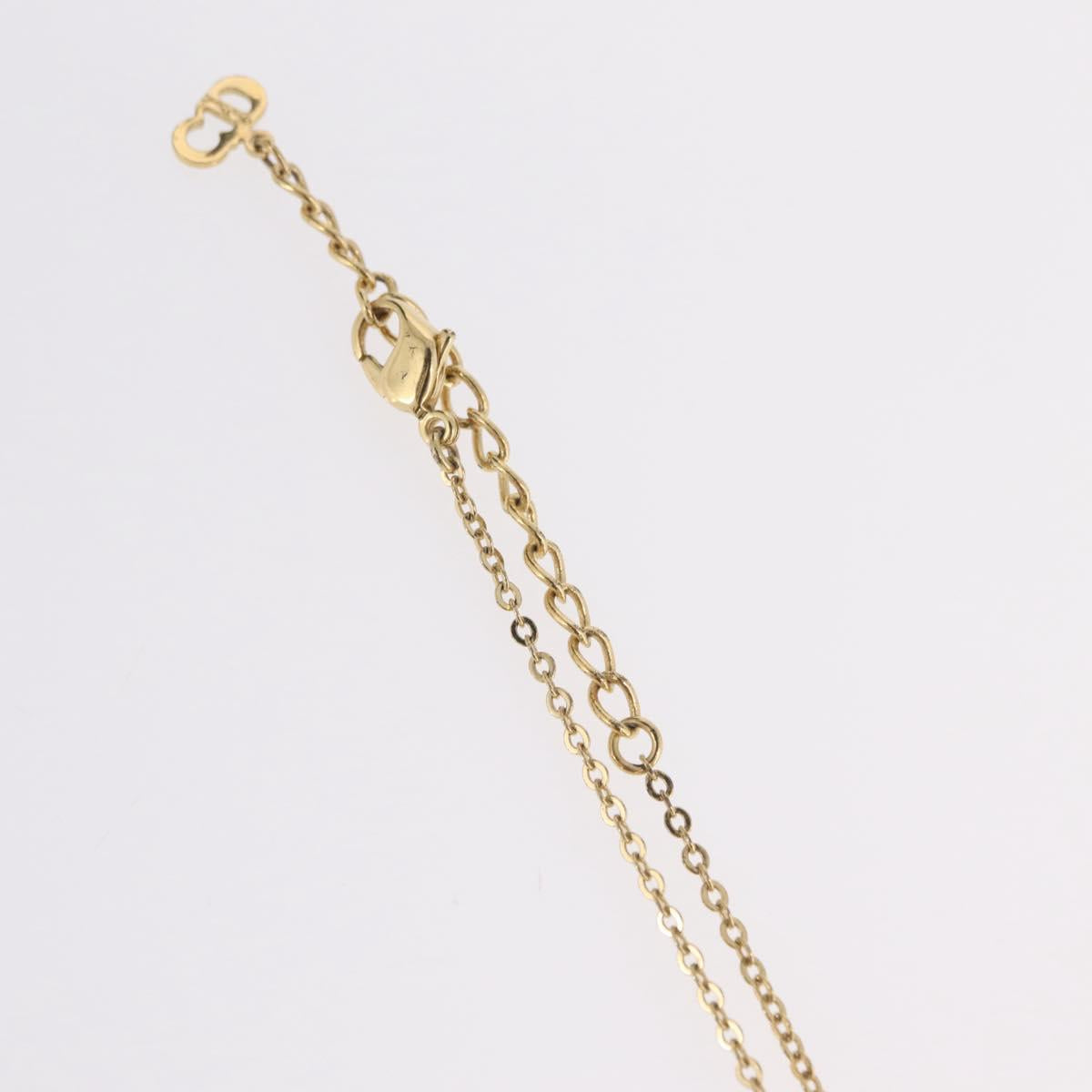 Christian Dior Rhinestone Necklace Metal Gold Tone Auth ka6386