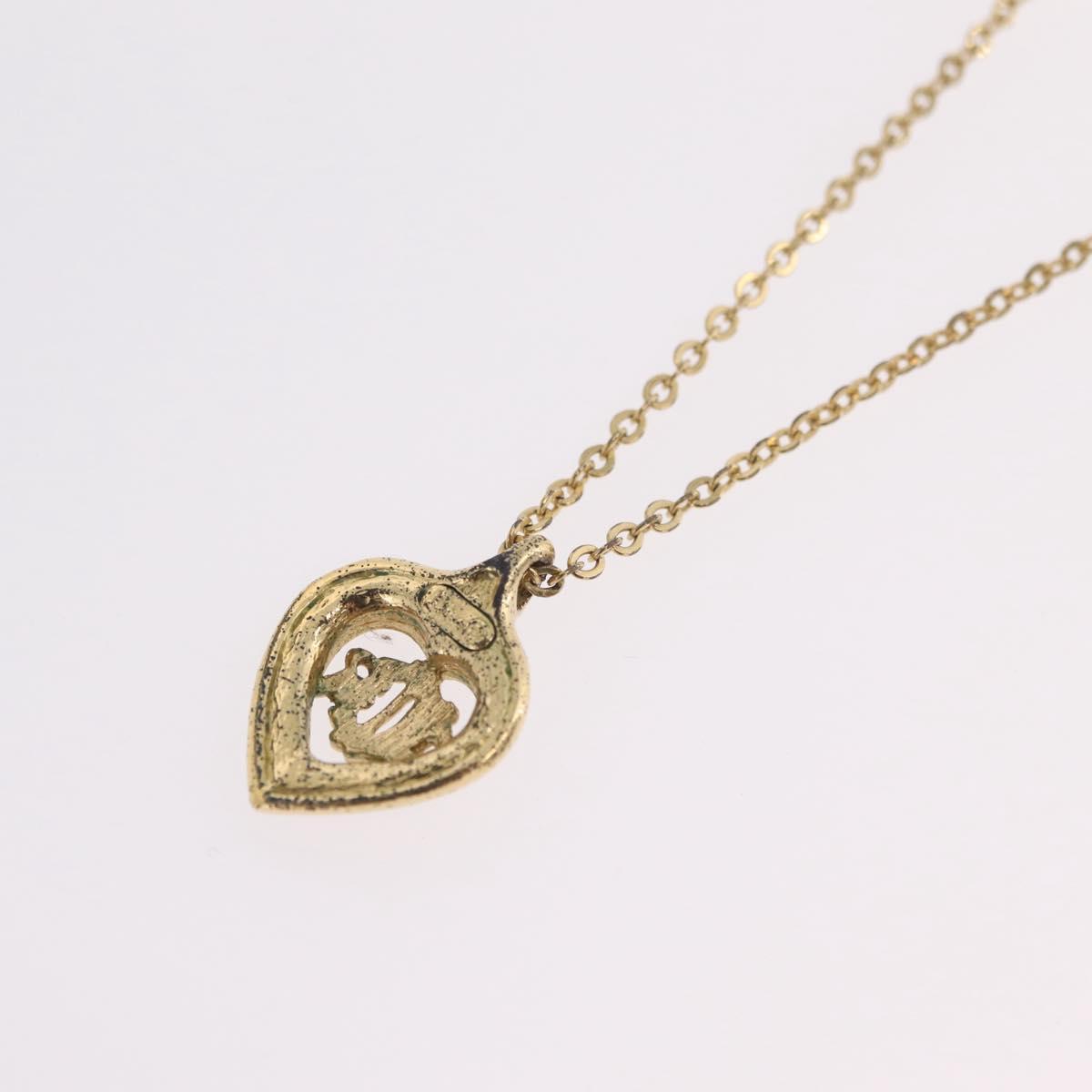 Christian Dior Rhinestone Necklace Metal Gold Tone Auth ka6386