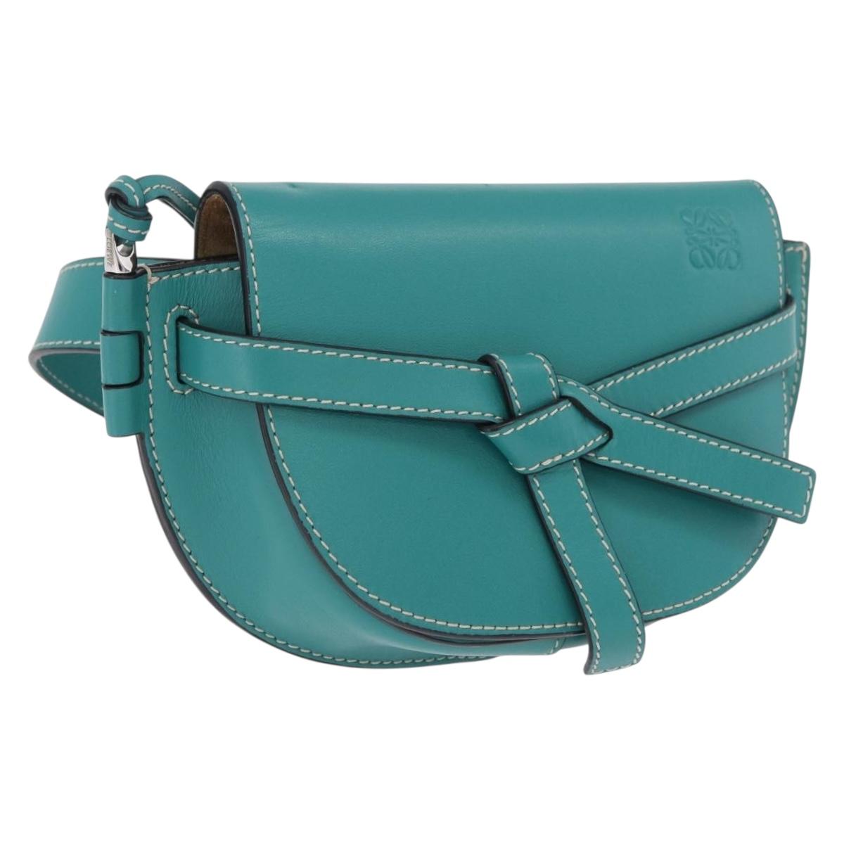 LOEWE Mini Gate Bag Shoulder Bag Leather Green Silver Auth ka6387M