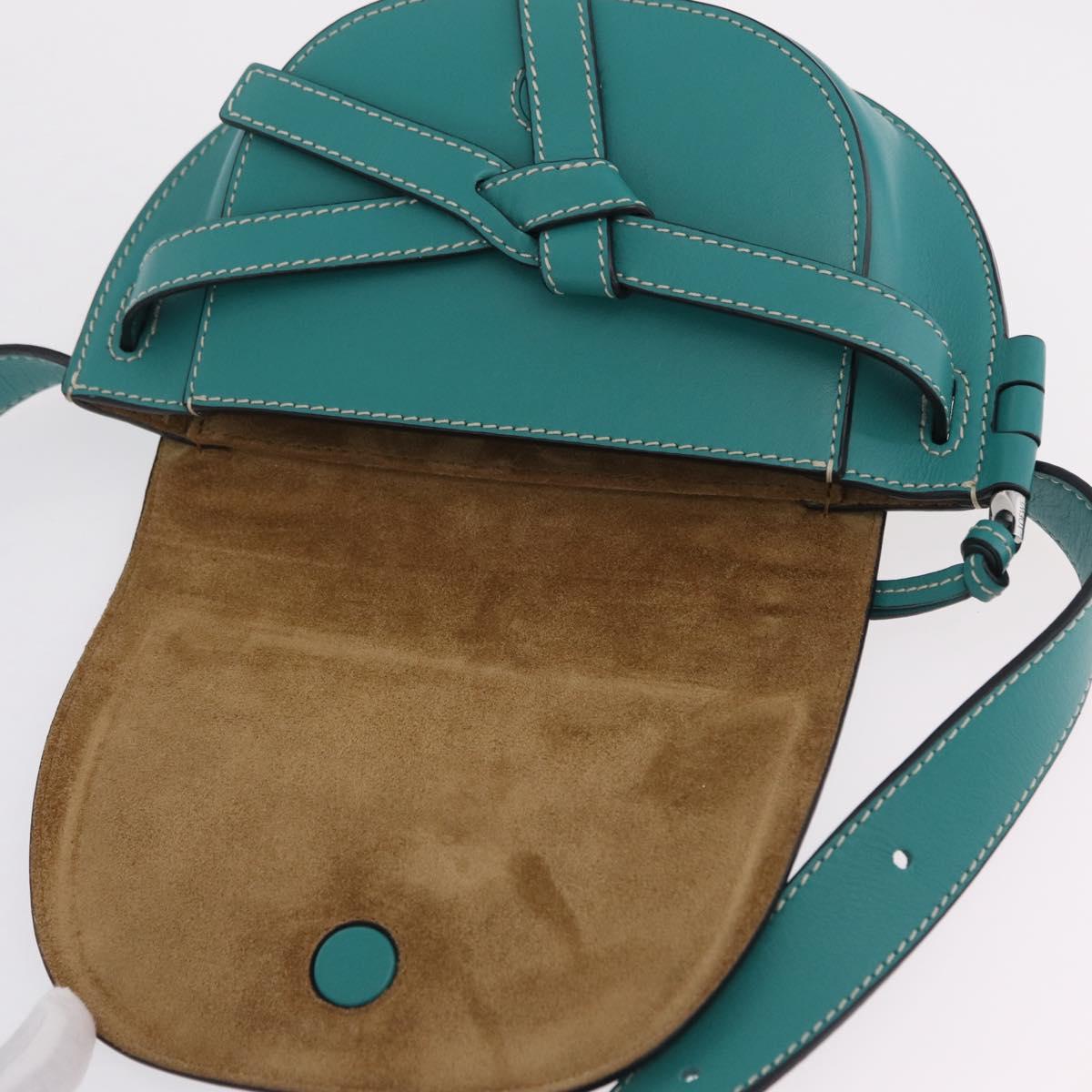 LOEWE Mini Gate Bag Shoulder Bag Leather Green Silver Auth ka6387M
