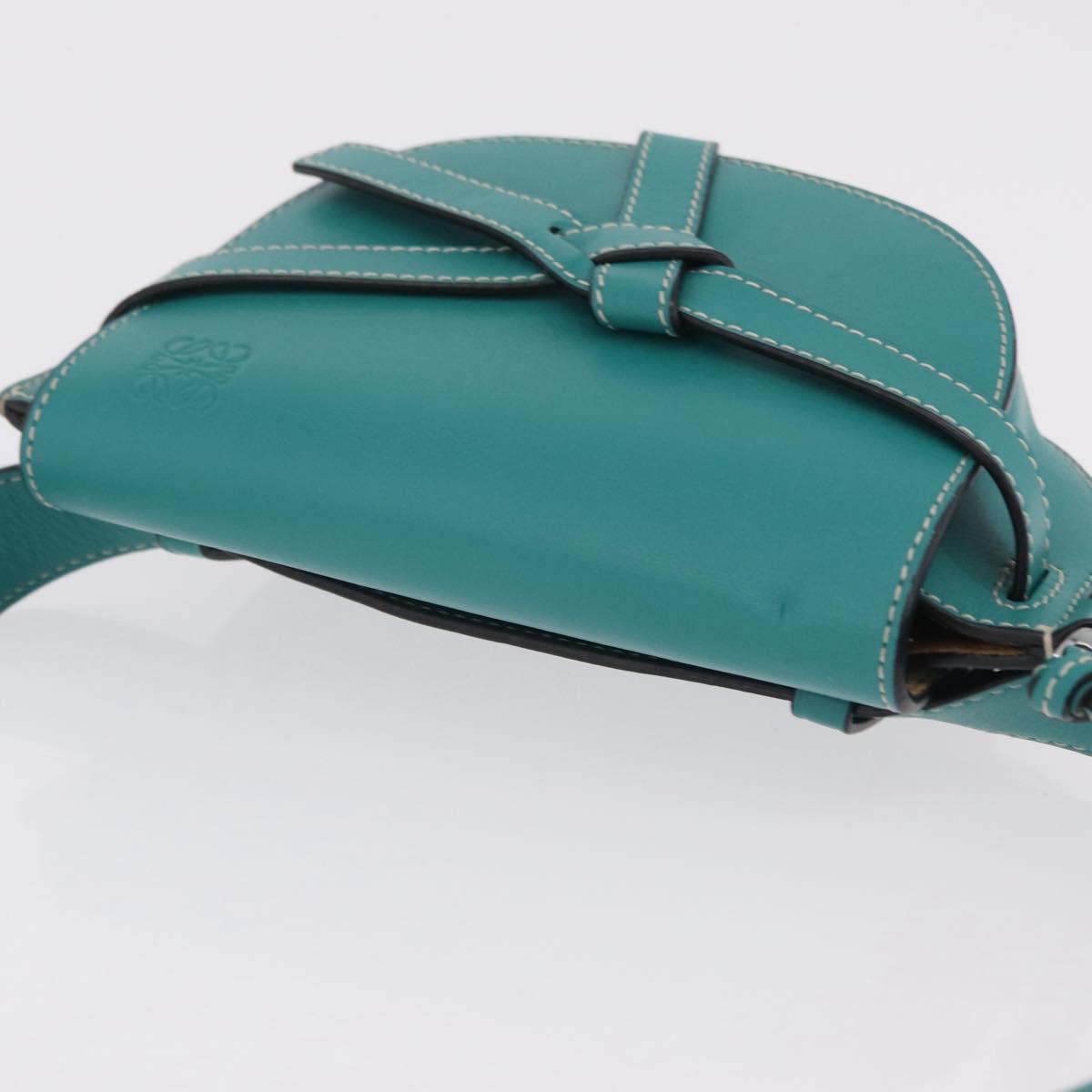 LOEWE Mini Gate Bag Shoulder Bag Leather Green Silver Auth ka6387M