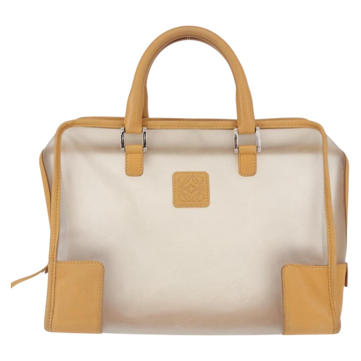 LOEWE Anagram Amazonas Hand Bag Vinyl Leather Clear Silver Auth ka639