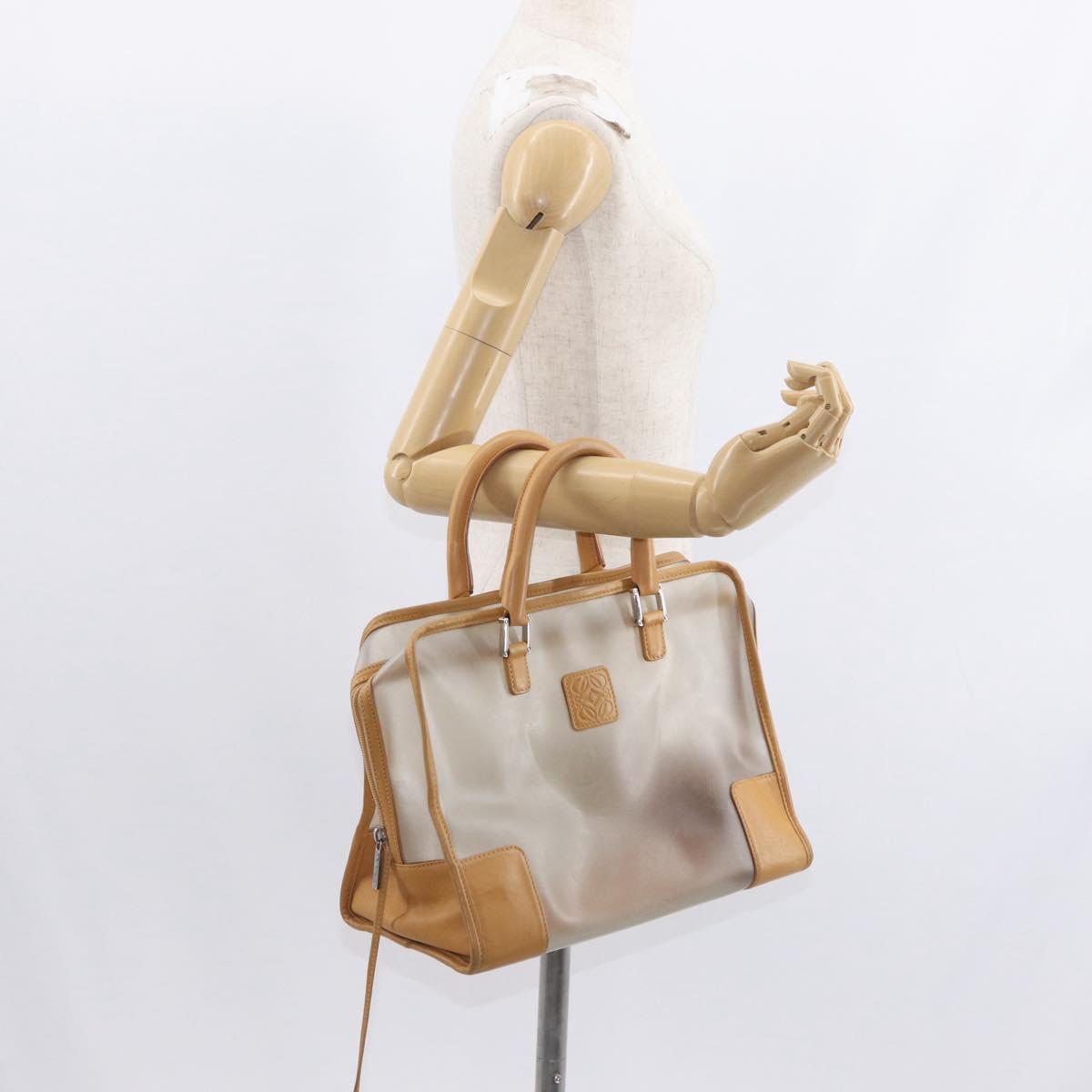 LOEWE Anagram Amazonas Hand Bag Vinyl Leather Clear Silver Auth ka639