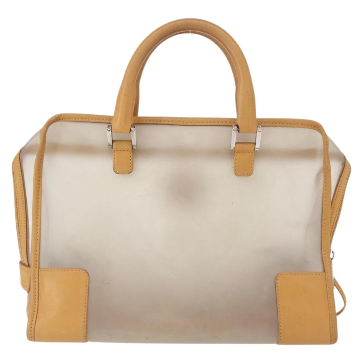 LOEWE Anagram Amazonas Hand Bag Vinyl Leather Clear Silver Auth ka639