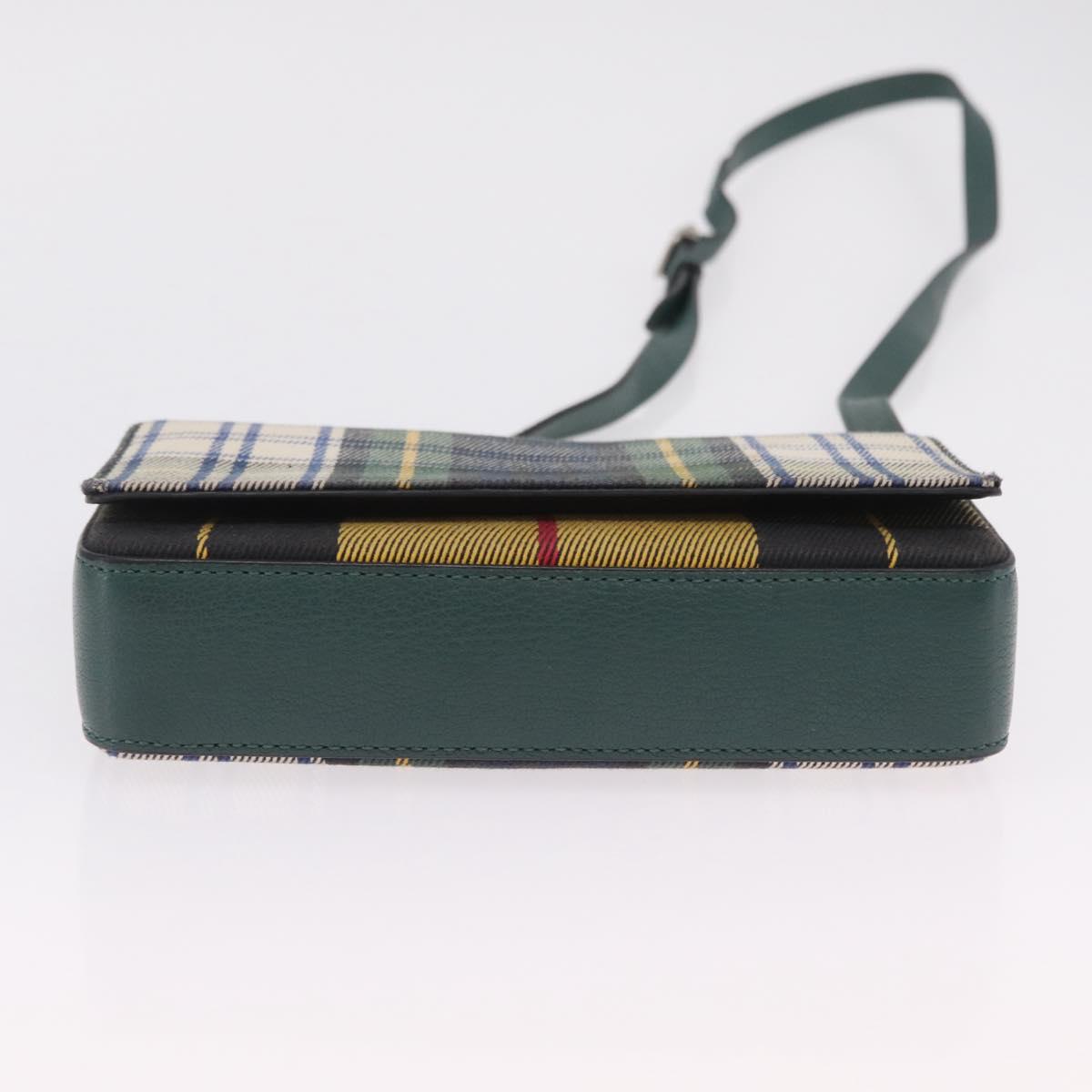 BURBERRY Nova Check Shoulder Bag Canvas Green Silver Auth ka6391A