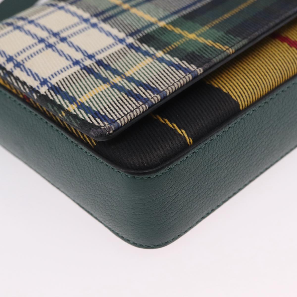 BURBERRY Nova Check Shoulder Bag Canvas Green Silver Auth ka6391A
