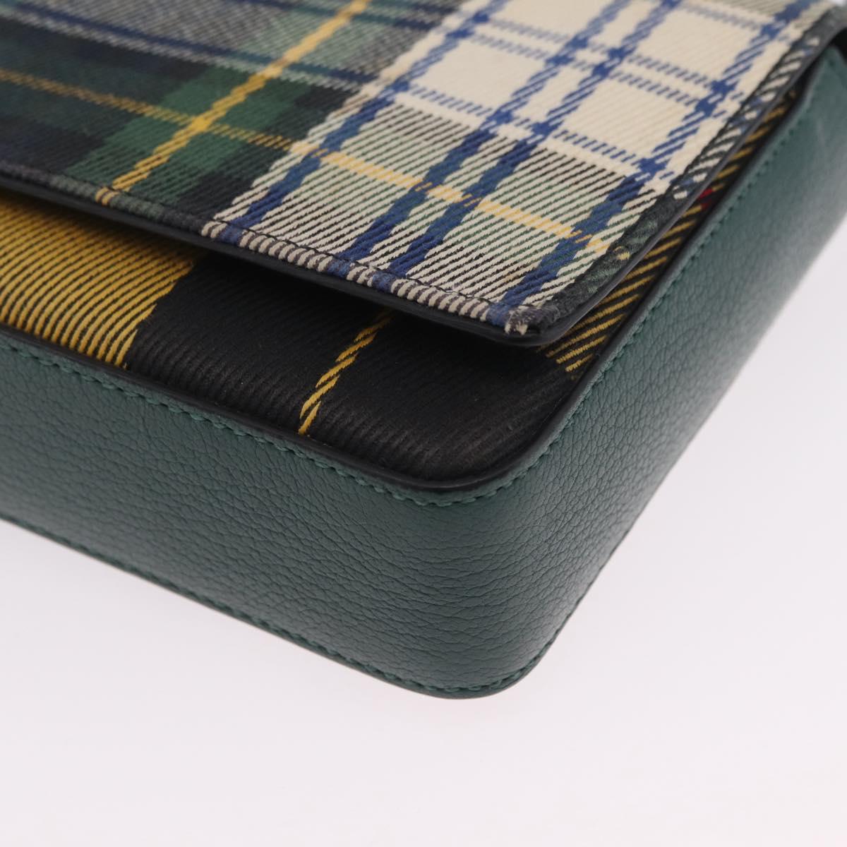 BURBERRY Nova Check Shoulder Bag Canvas Green Silver Auth ka6391A