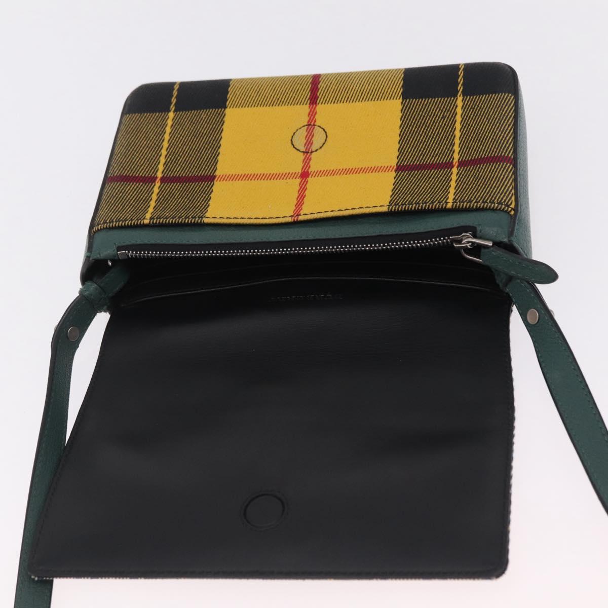 BURBERRY Nova Check Shoulder Bag Canvas Green Silver Auth ka6391A