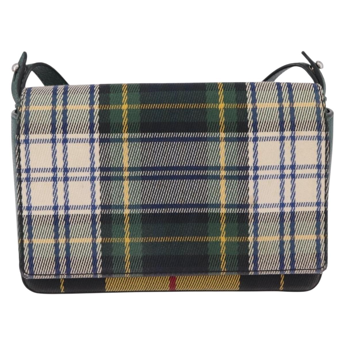 BURBERRY Nova Check Shoulder Bag Canvas Green Silver Auth ka6391A