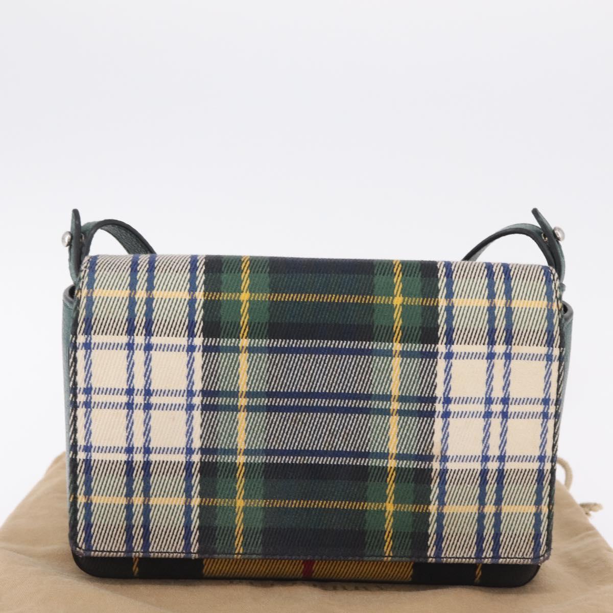 BURBERRY Nova Check Shoulder Bag Canvas Green Silver Auth ka6391A
