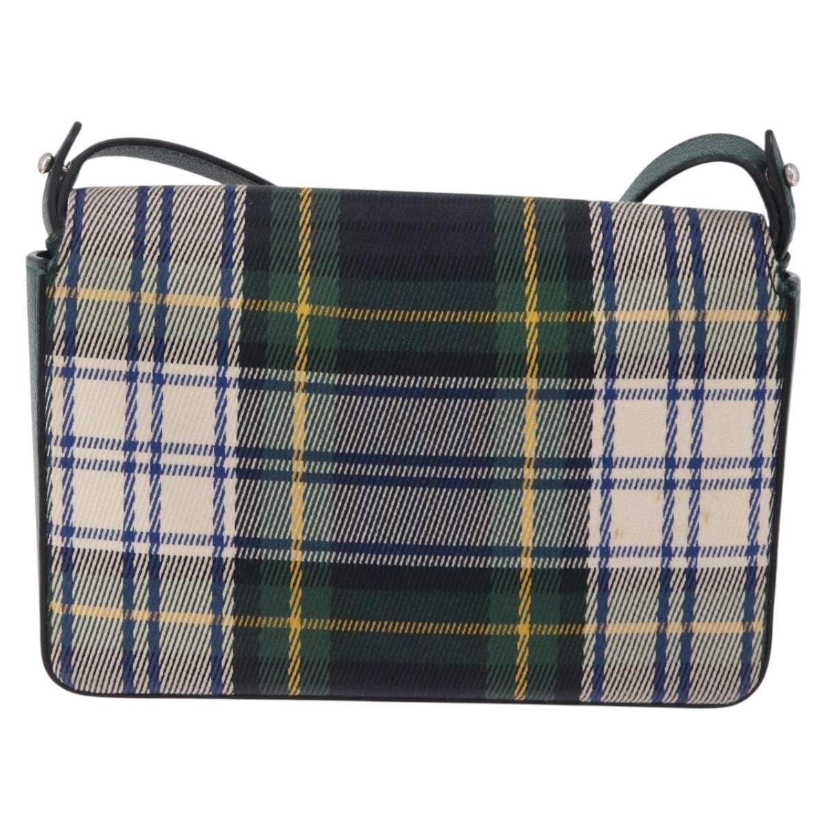 BURBERRY Nova Check Shoulder Bag Canvas Green Silver Auth ka6391A