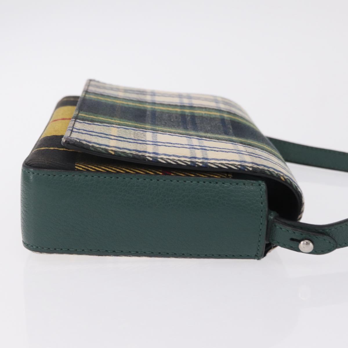 BURBERRY Nova Check Shoulder Bag Canvas Green Silver Auth ka6391A