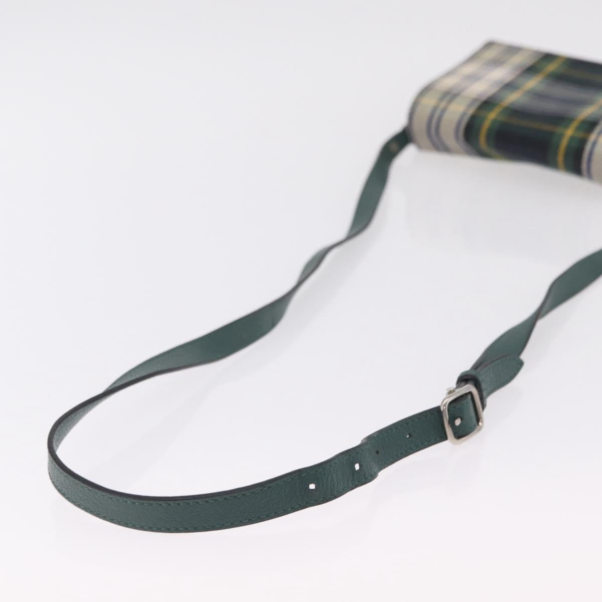 BURBERRY Nova Check Shoulder Bag Canvas Green Silver Auth ka6391A