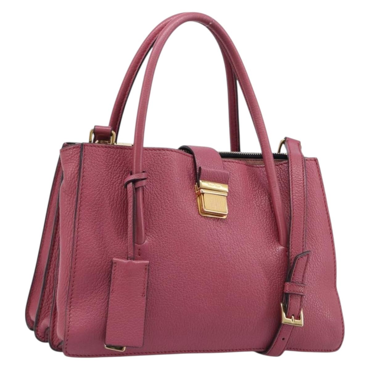 Miu Miu Madras Hand Bag Leather 2way Pink Gold Auth ka6401V