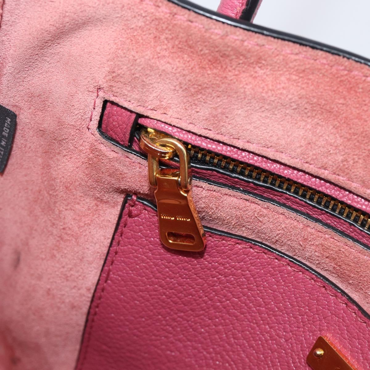 Miu Miu Madras Hand Bag Leather 2way Pink Gold Auth ka6401V
