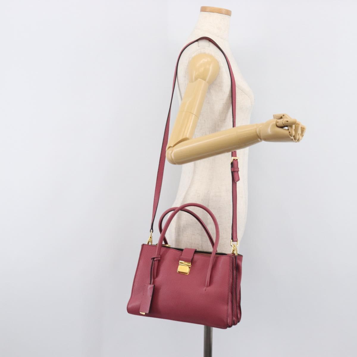 Miu Miu Madras Hand Bag Leather 2way Pink Gold Auth ka6401V