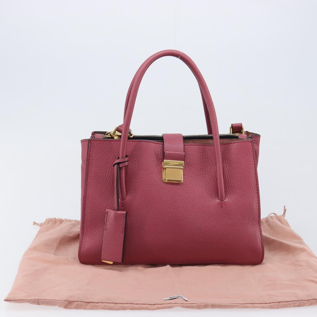 Miu Miu Madras Hand Bag Leather 2way Pink Gold Auth ka6401V
