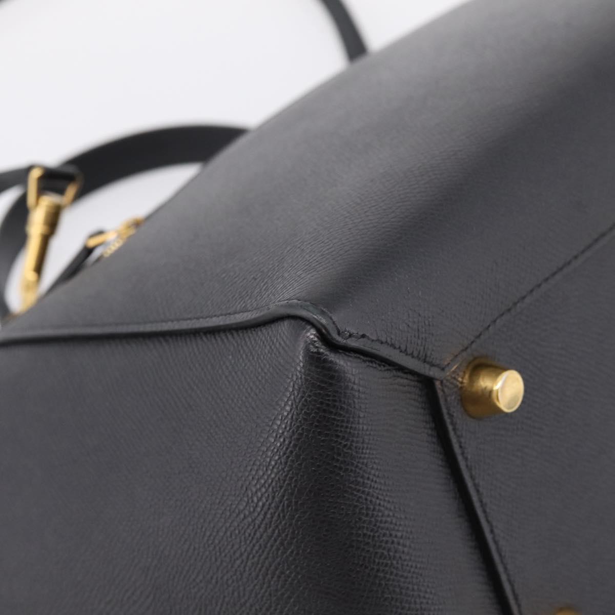 CELINE Belt Bag Hand Bag Leather 2way Black Gold Auth ka6406V