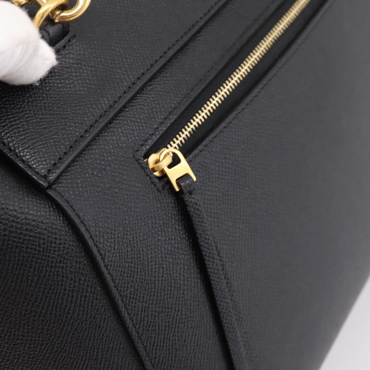 CELINE Belt Bag Hand Bag Leather 2way Black Gold Auth ka6406V