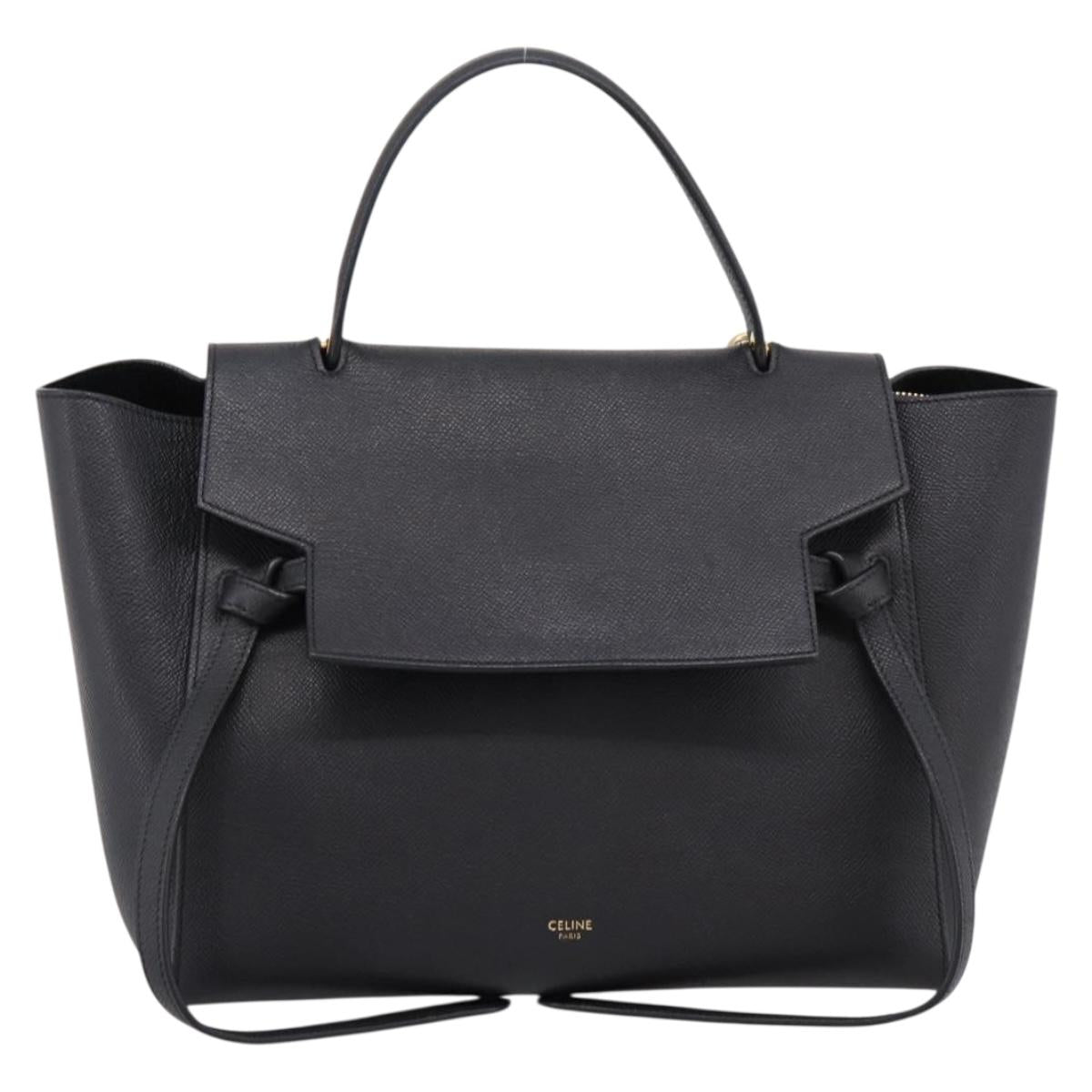 CELINE Belt Bag Hand Bag Leather 2way Black Gold Auth ka6406V