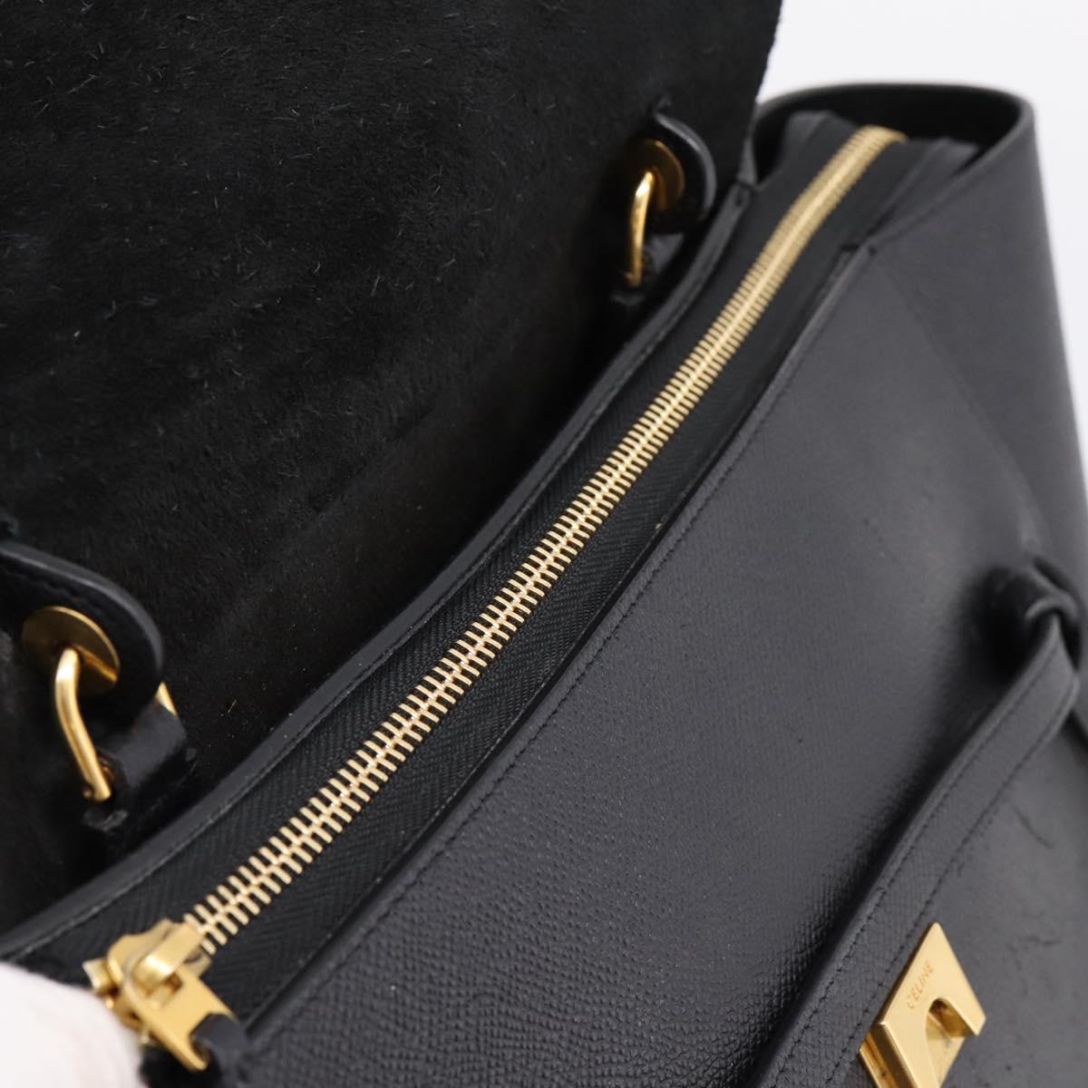CELINE Belt Bag Hand Bag Leather 2way Black Gold Auth ka6406V