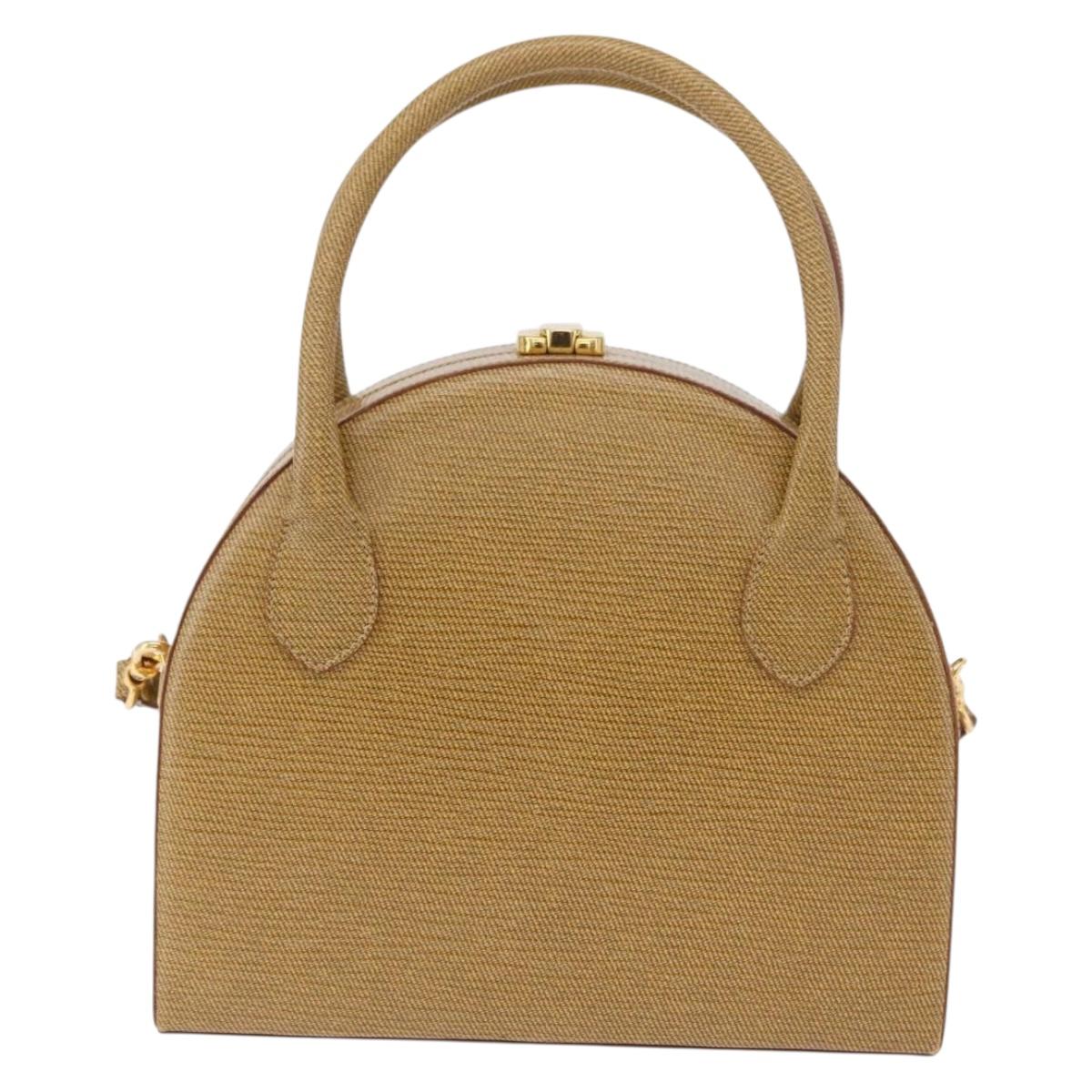 FENDI Hand Bag Leather 2way Beige Gold Auth ka6408