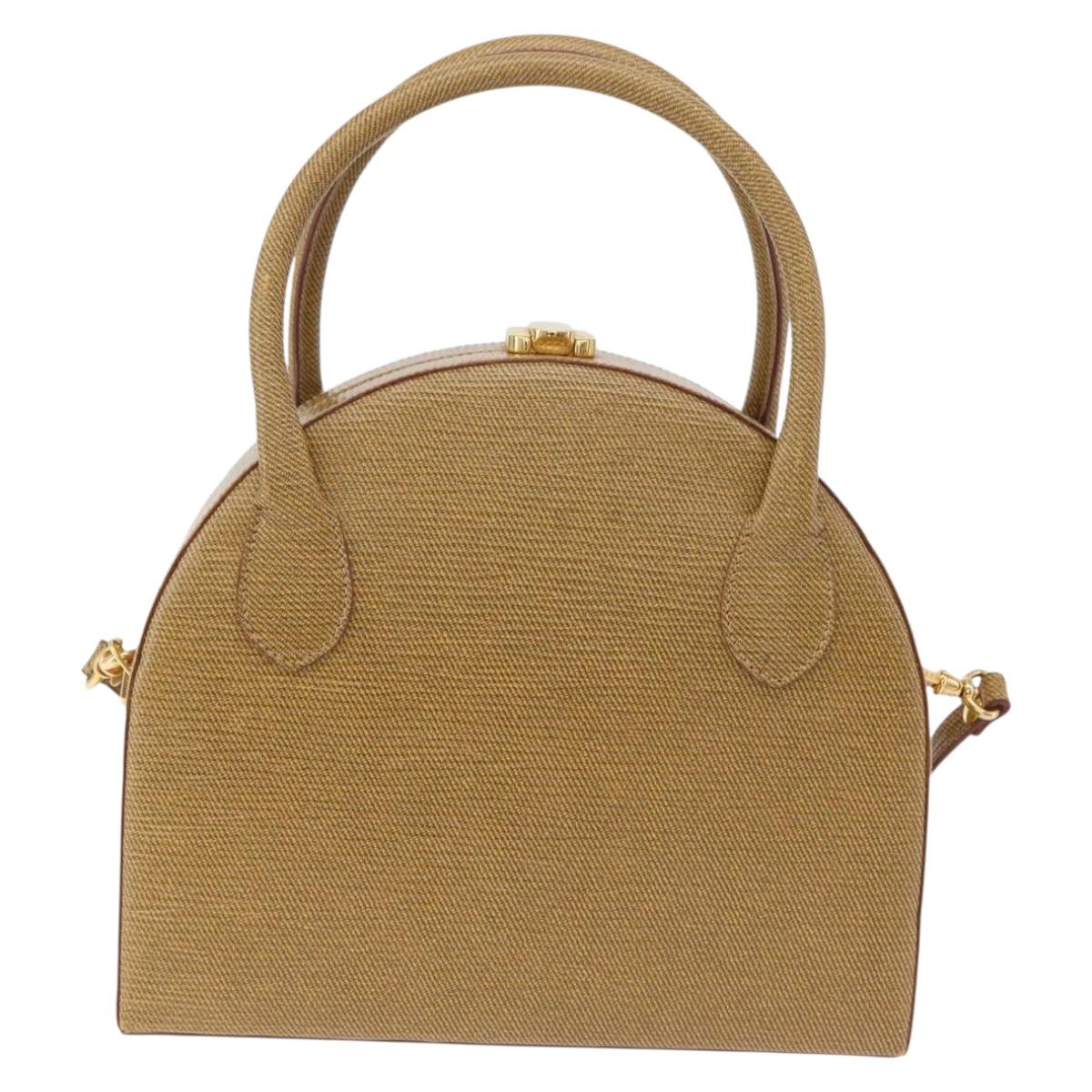 FENDI Hand Bag Leather 2way Beige Gold Auth ka6408