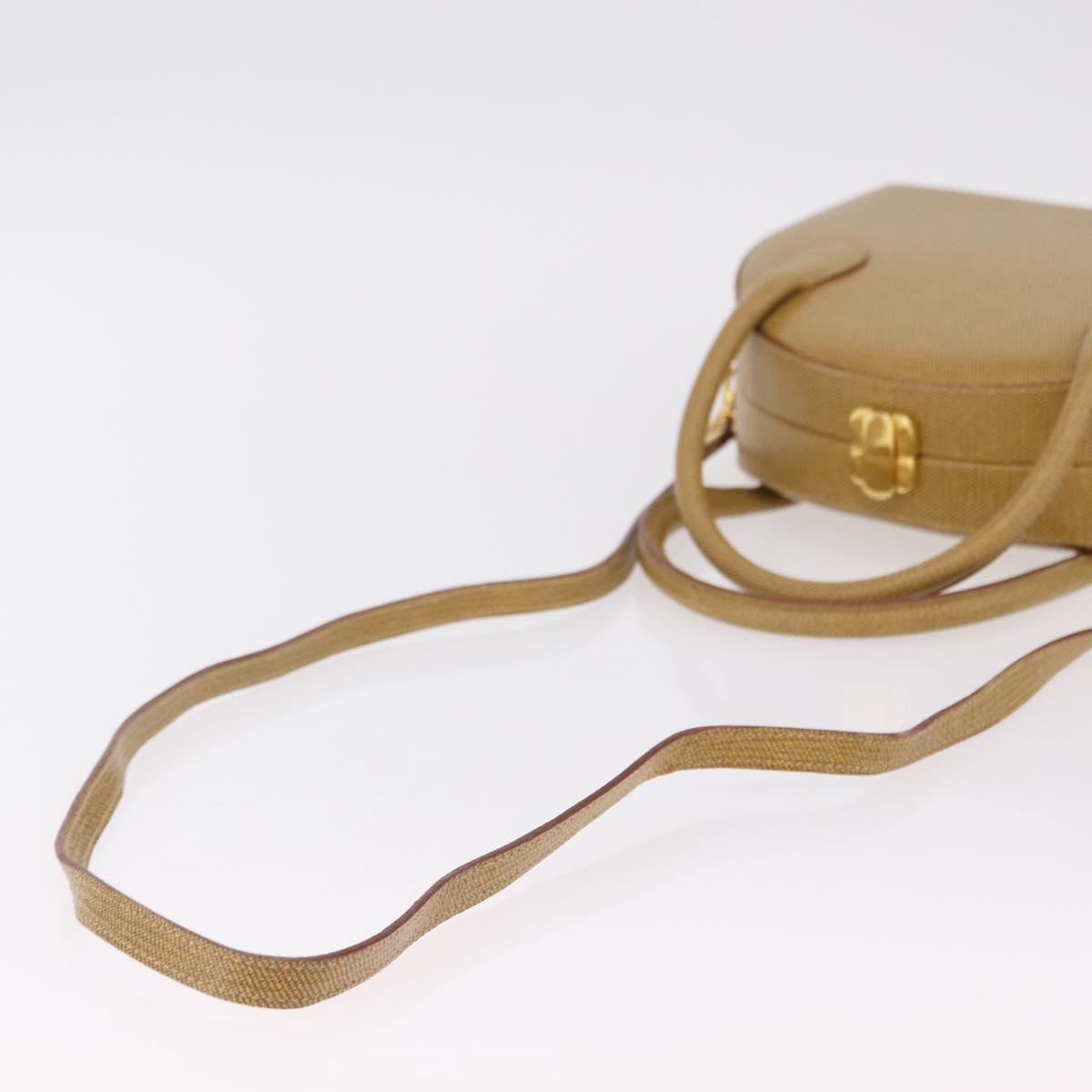 FENDI Hand Bag Leather 2way Beige Gold Auth ka6408