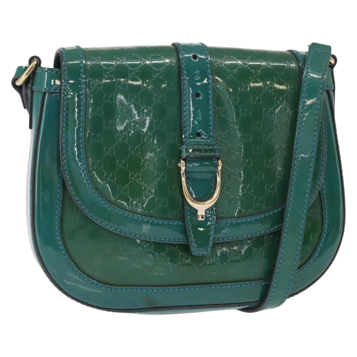 GUCCI Micro GG Canvas Shoulder Bag Enamel Outlet Turquoise Blue Gold Auth ka641
