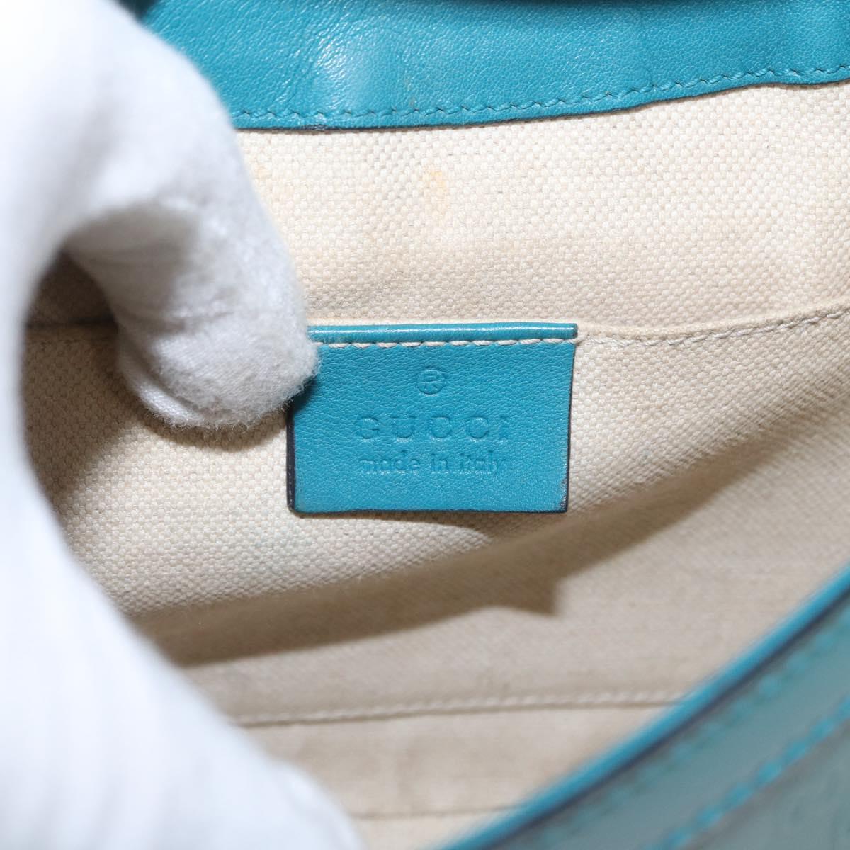 GUCCI Micro GG Canvas Shoulder Bag Enamel Outlet Turquoise Blue Gold Auth ka641
