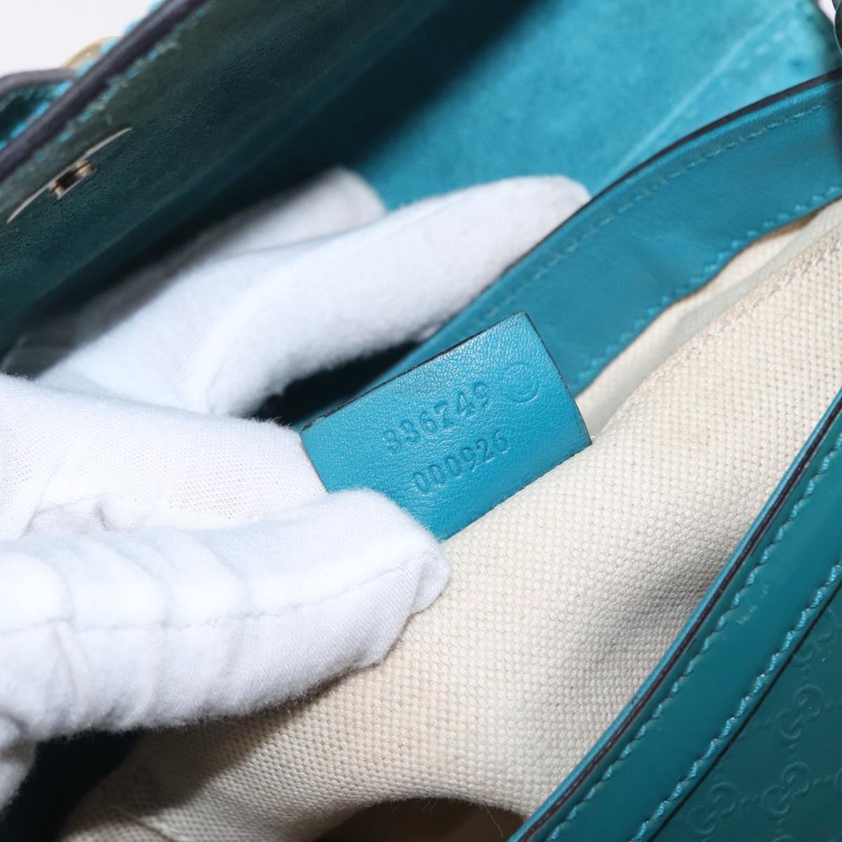 GUCCI Micro GG Canvas Shoulder Bag Enamel Outlet Turquoise Blue Gold Auth ka641