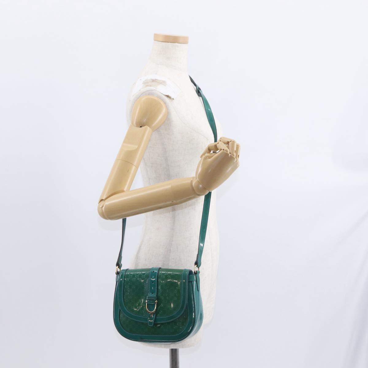 GUCCI Micro GG Canvas Shoulder Bag Enamel Outlet Turquoise Blue Gold Auth ka641