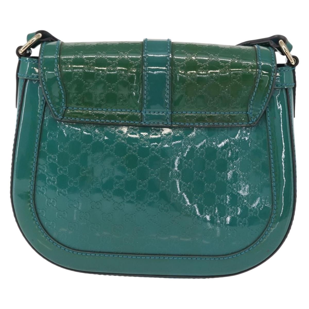 GUCCI Micro GG Canvas Shoulder Bag Enamel Outlet Turquoise Blue Gold Auth ka641