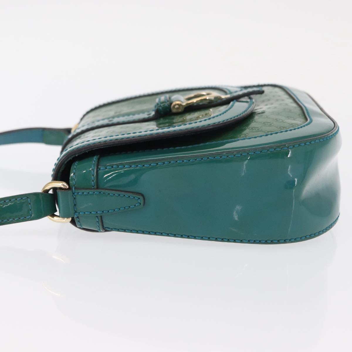 GUCCI Micro GG Canvas Shoulder Bag Enamel Outlet Turquoise Blue Gold Auth ka641