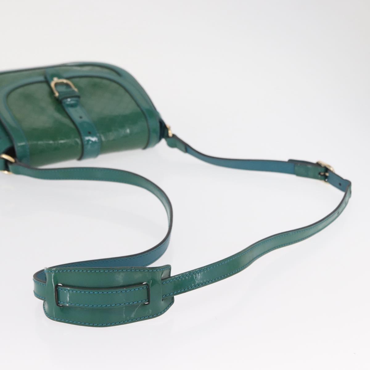 GUCCI Micro GG Canvas Shoulder Bag Enamel Outlet Turquoise Blue Gold Auth ka641