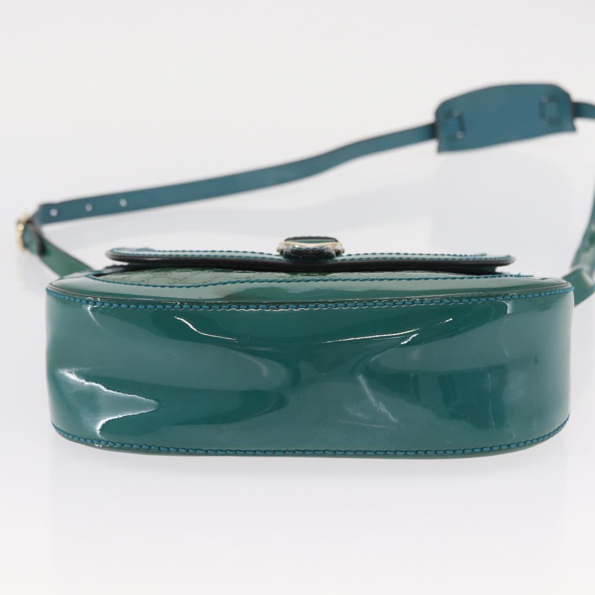 GUCCI Micro GG Canvas Shoulder Bag Enamel Outlet Turquoise Blue Gold Auth ka641