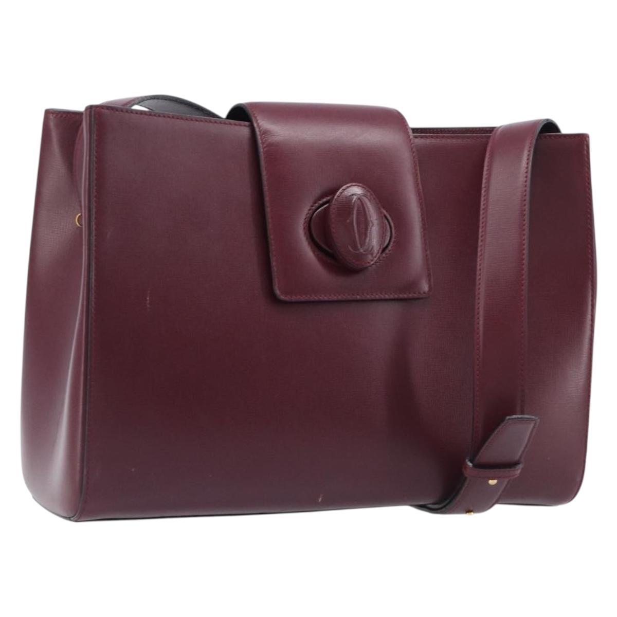CARTIER Must Line Shoulder Bag Leather Bordeaux Gold Auth ka6410