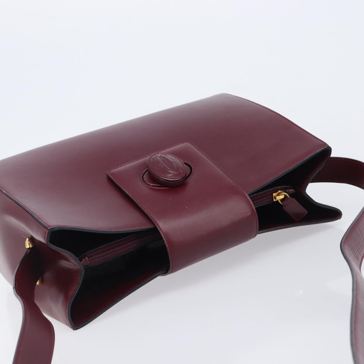 CARTIER Must Line Shoulder Bag Leather Bordeaux Gold Auth ka6410