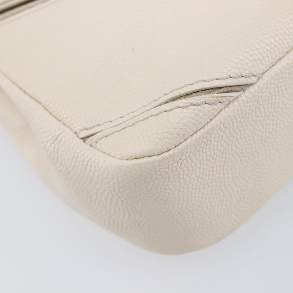 CHANEL Macro Chevron Small Flap Bag Caviar Skin White Silver CC Auth ka6412V