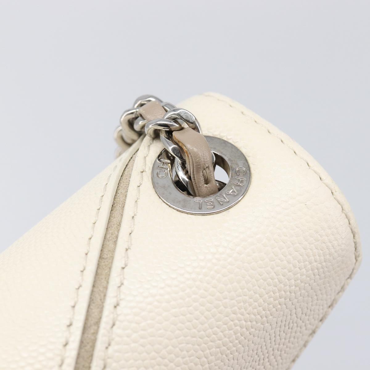 CHANEL Macro Chevron Small Flap Bag Caviar Skin White Silver CC Auth ka6412V
