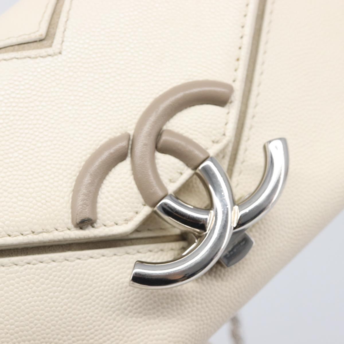 CHANEL Macro Chevron Small Flap Bag Caviar Skin White Silver CC Auth ka6412V
